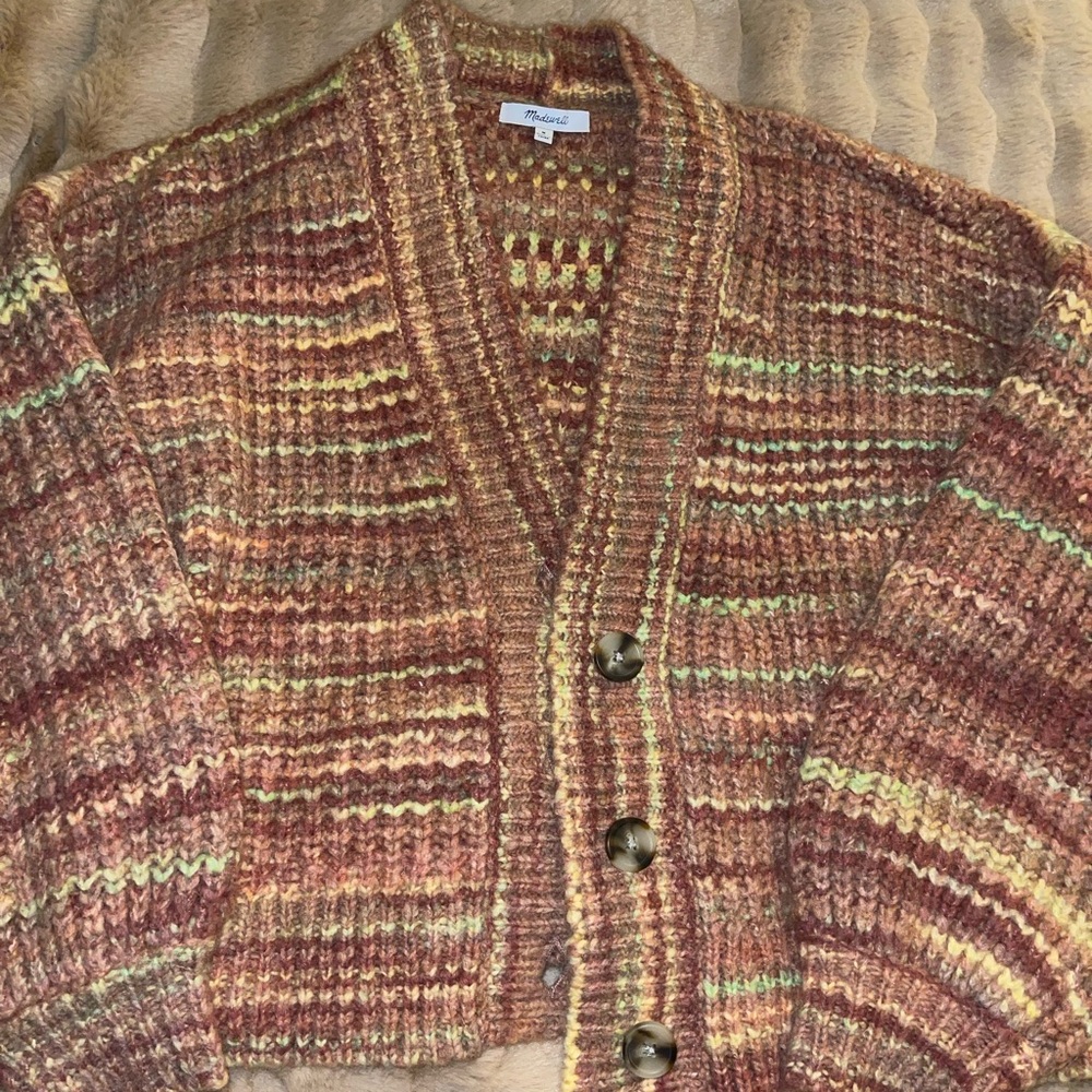 Multicolor Knit Cardigan with Button Closure